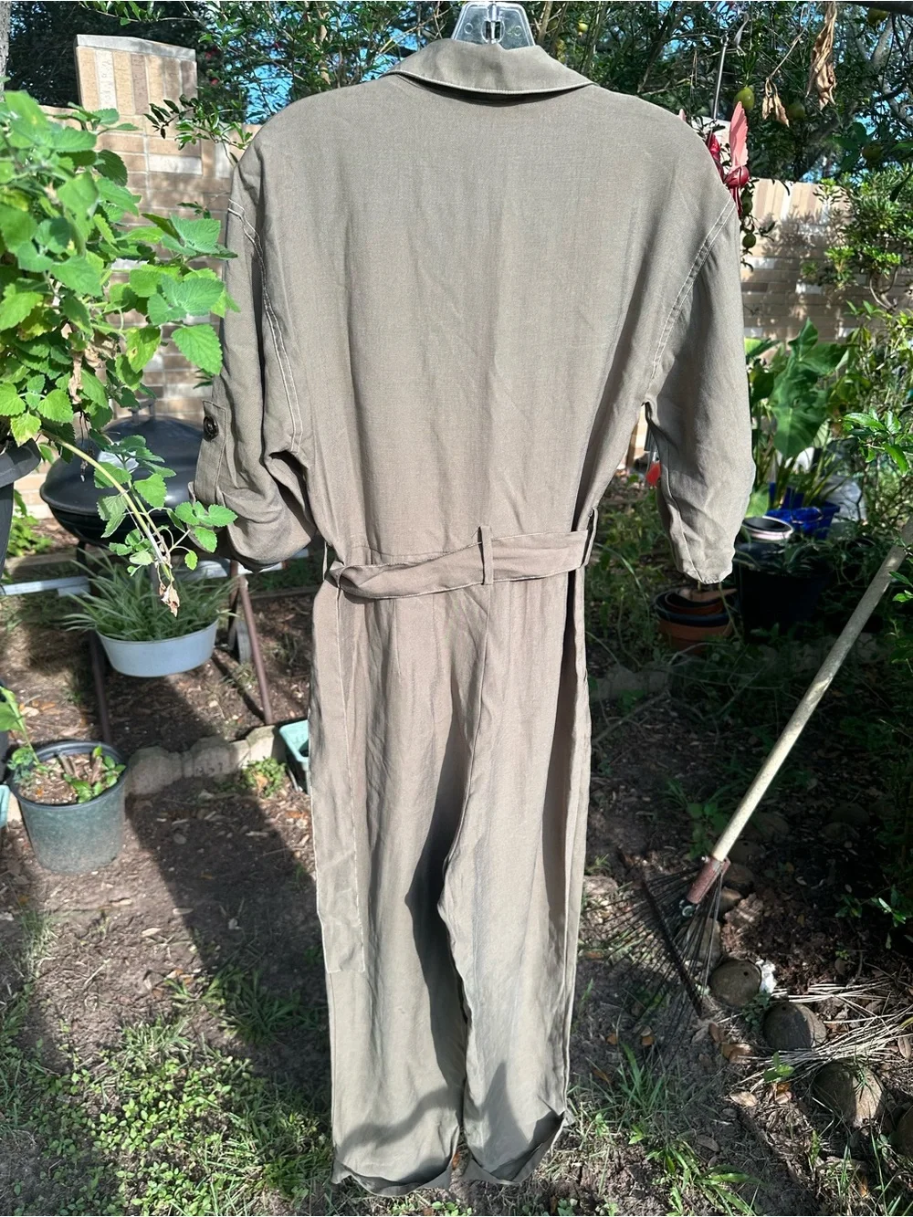 NWOT Zara Utility Jumpsuit Small S Olive Green Belted Safari Cargo Romper